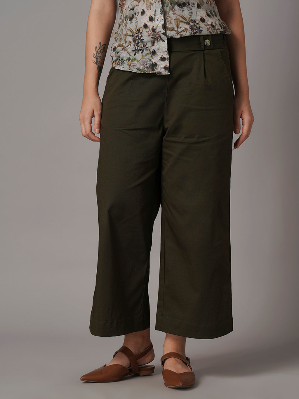 Women's Cotton Lycra Regular Fit Culotte Olive