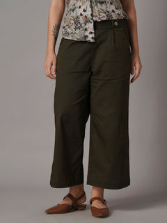 Women's Cotton Lycra Regular Fit Culotte Olive