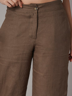 Women's Brown 100% Linen Barrel Leg Pant