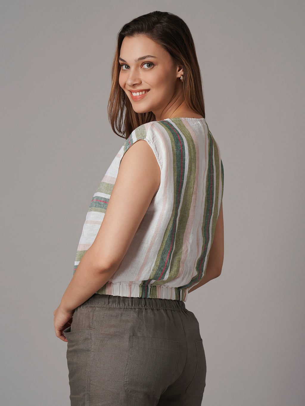 Women's 100% Linen Regular Fit Blouse Multi