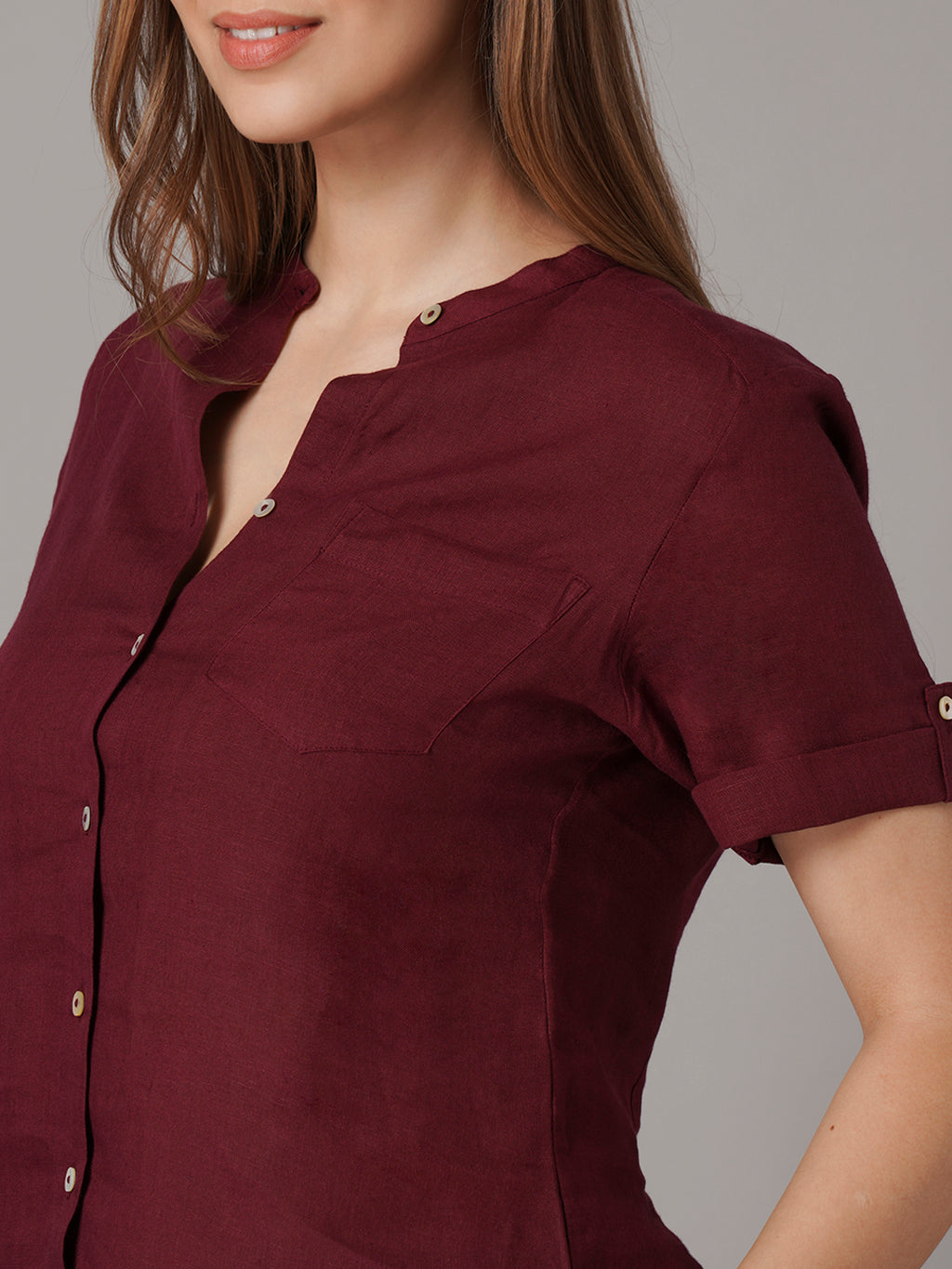 Women's 100% Linen Regular Fit Blouse Maroon