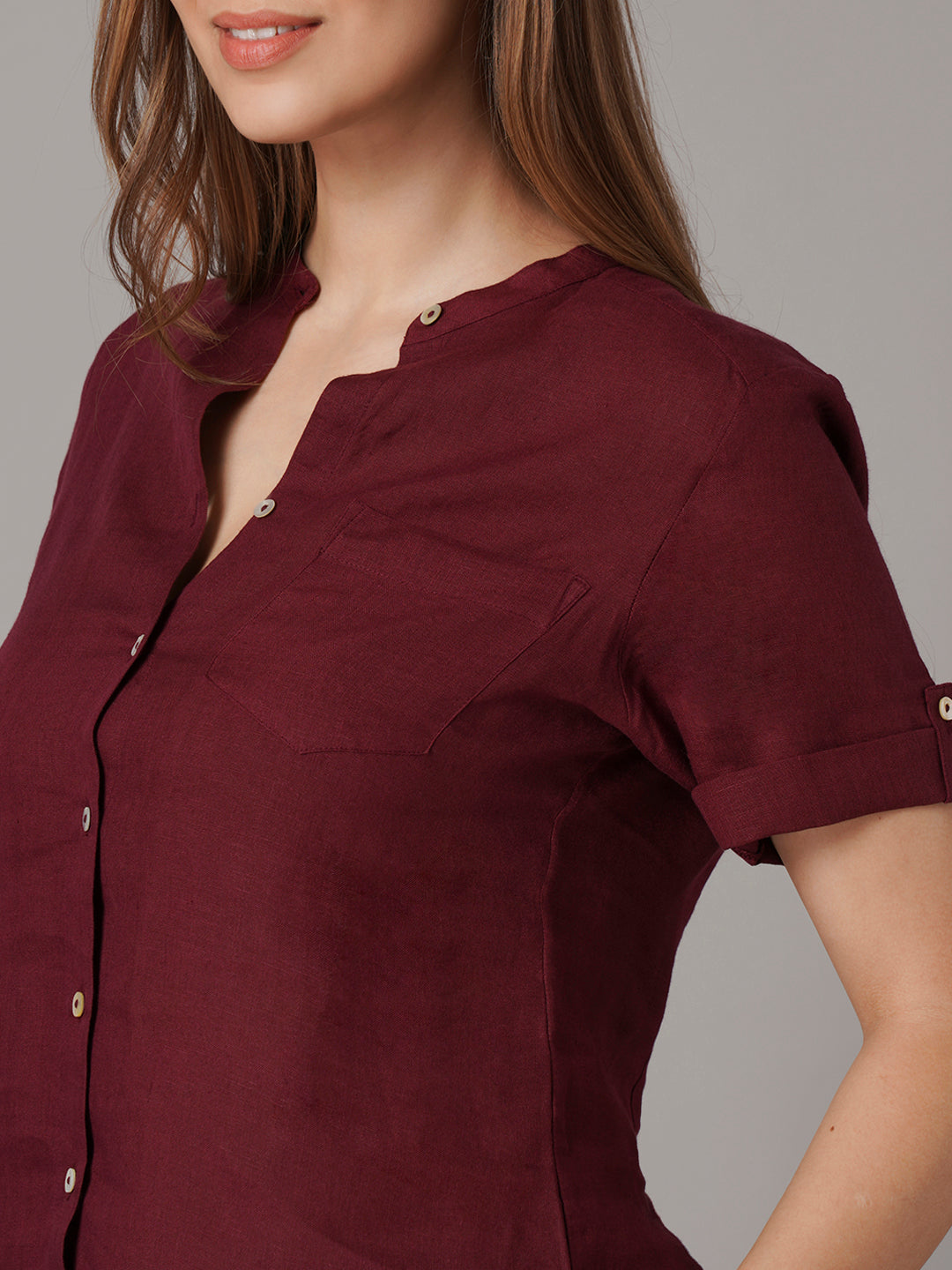 Women's 100% Linen Regular Fit Blouse Maroon