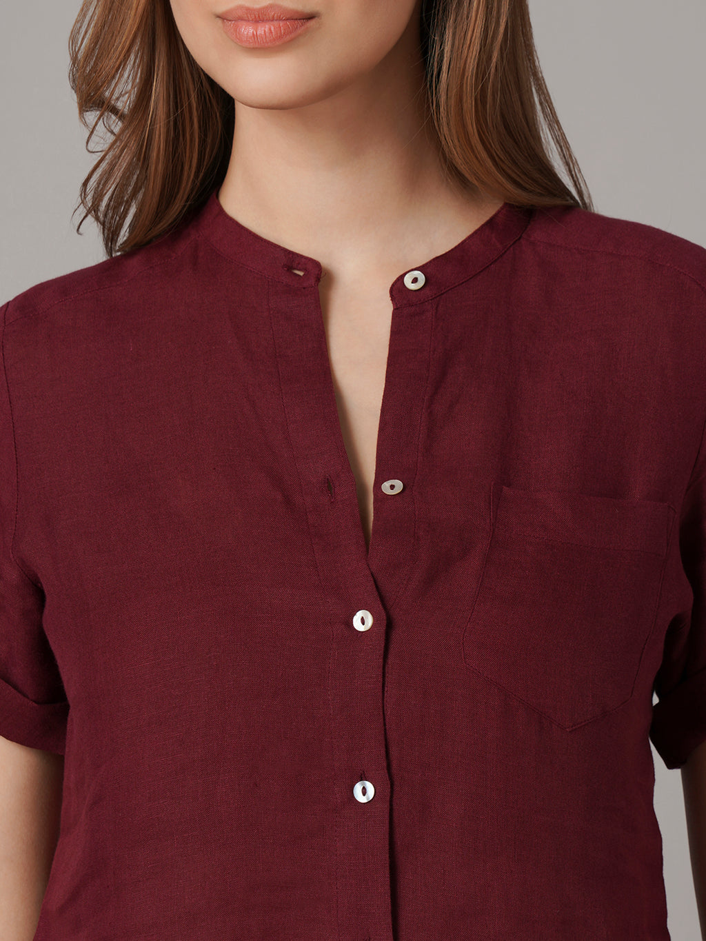 Women's 100% Linen Regular Fit Blouse Maroon