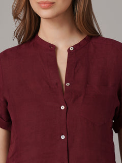 Women's 100% Linen Regular Fit Blouse Maroon