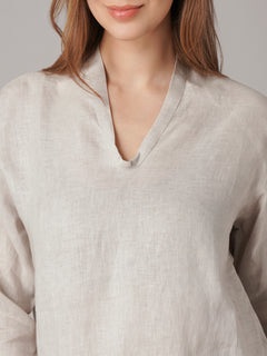 Women's Beige 100% Linen Regular Fit Blouse
