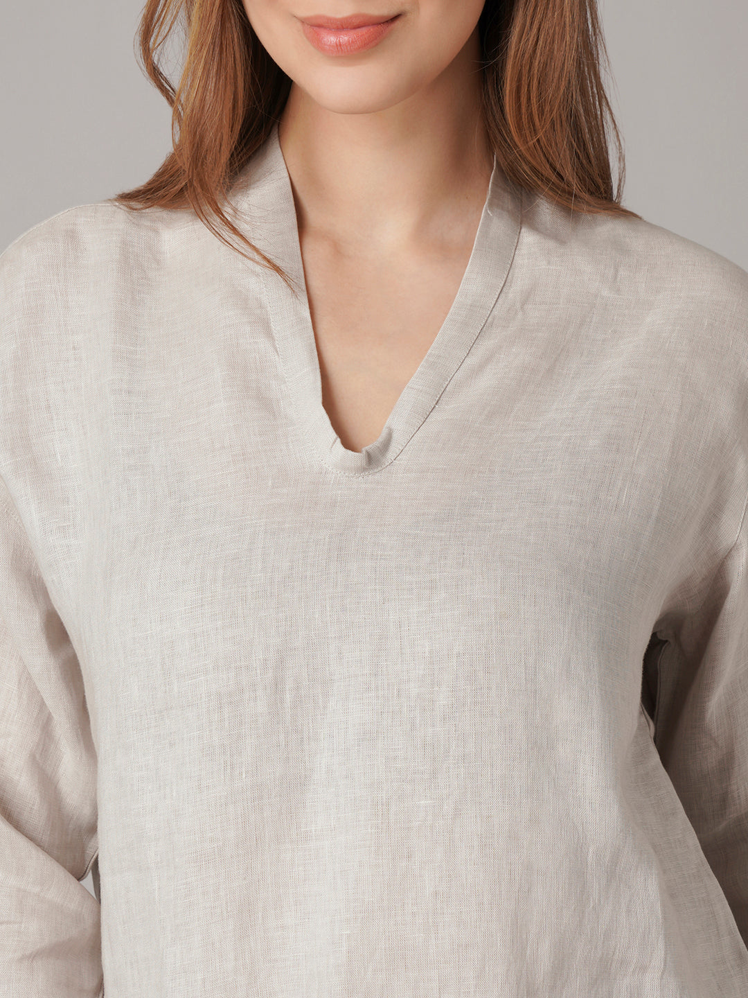 Women's Beige 100% Linen Regular Fit Blouse