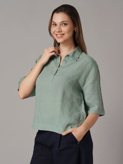 Women's 100% Linen Boxy Fit Blouse Green