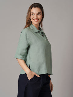 Women's 100% Linen Boxy Fit Blouse Green