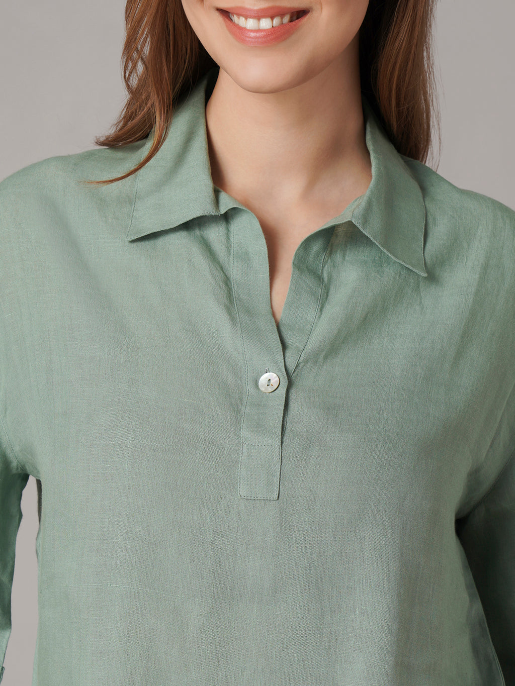 Women's 100% Linen Boxy Fit Blouse Green