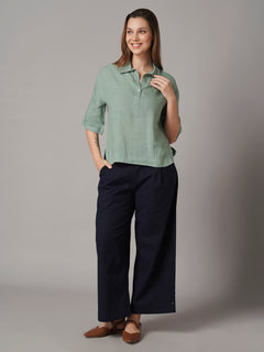 Women's 100% Linen Boxy Fit Blouse Green