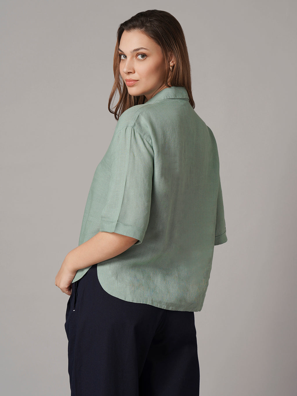 Women's 100% Linen Boxy Fit Blouse Green