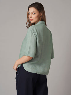 Women's 100% Linen Boxy Fit Blouse Green