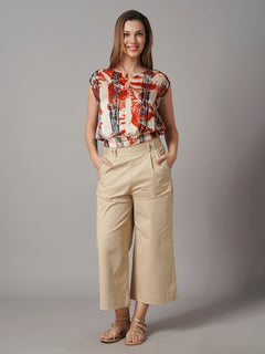Women's Cotton Lycra Regular Fit Culotte Beige