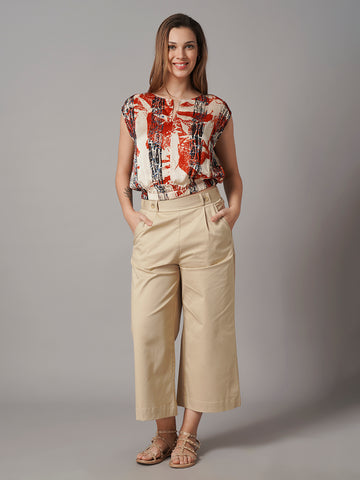 Women's Cotton Lycra Regular Fit Culotte Beige