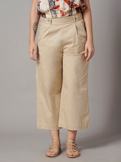 Women's Cotton Lycra Regular Fit Culotte Beige