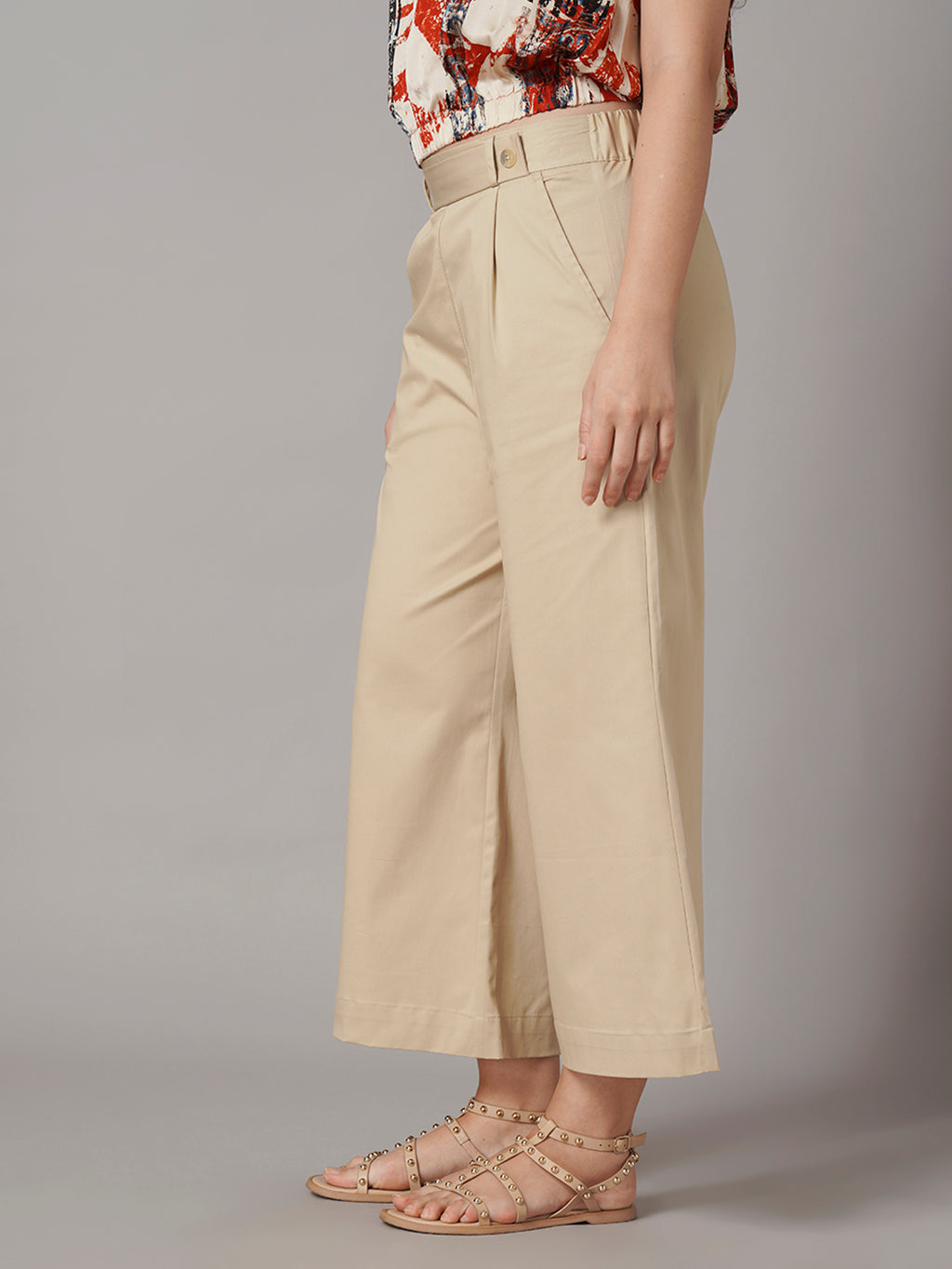 Women's Cotton Lycra Regular Fit Culotte Beige