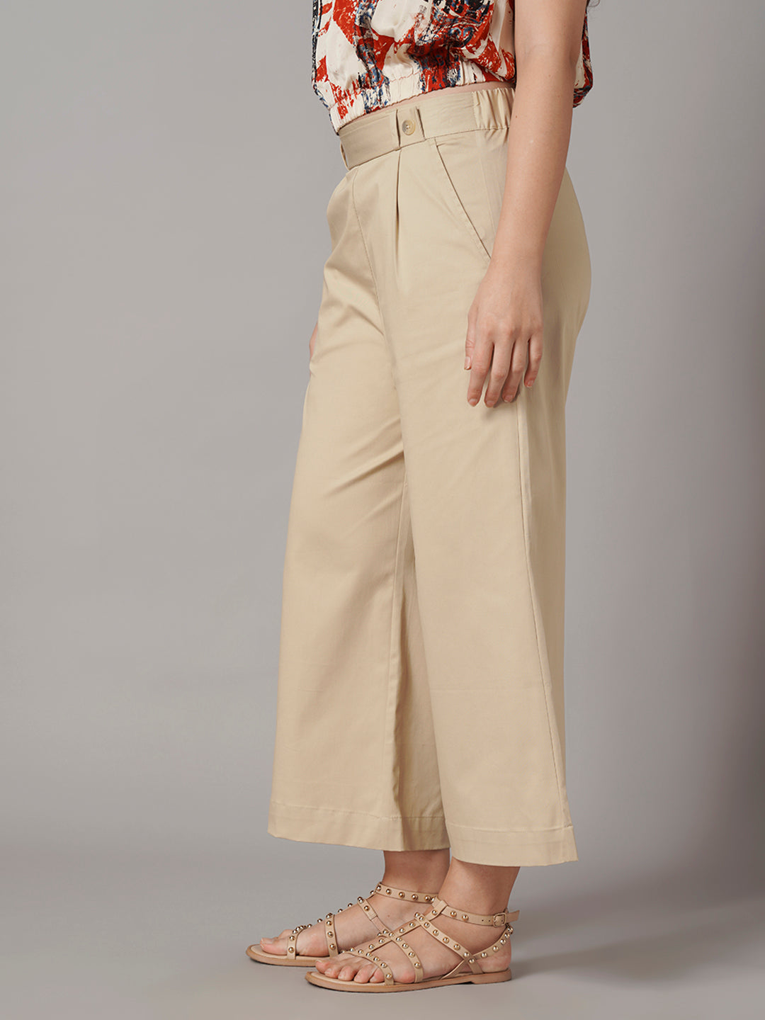 Women's Cotton Lycra Regular Fit Culotte Beige