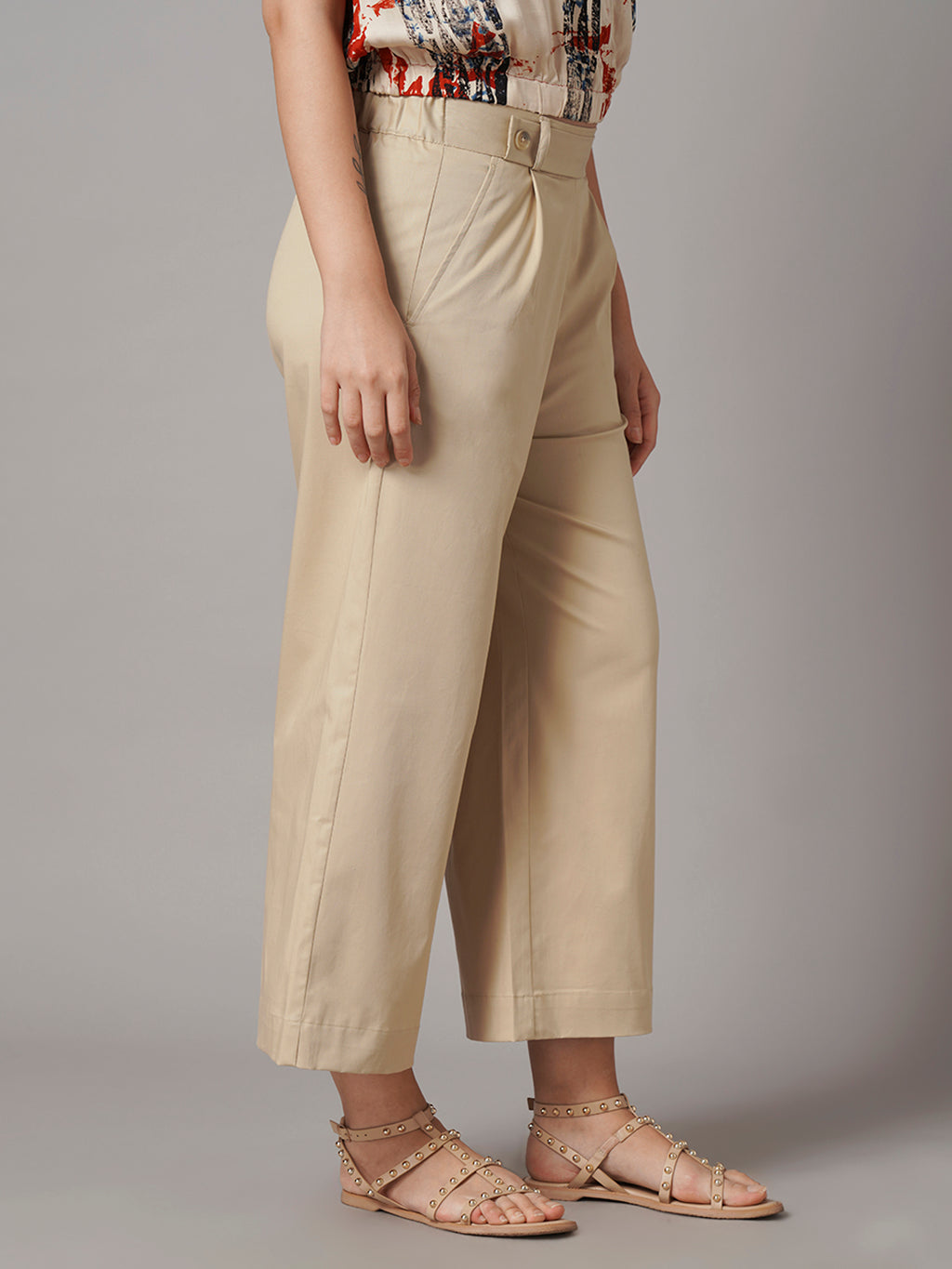 Women's Cotton Lycra Regular Fit Culotte Beige