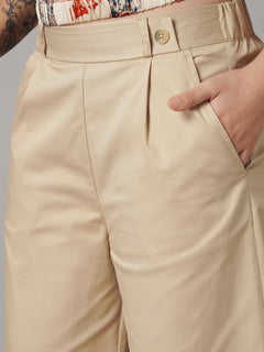 Women's Cotton Lycra Regular Fit Culotte Beige