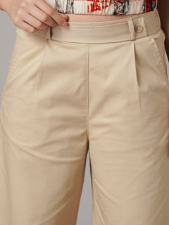 Women's Cotton Lycra Regular Fit Culotte Beige