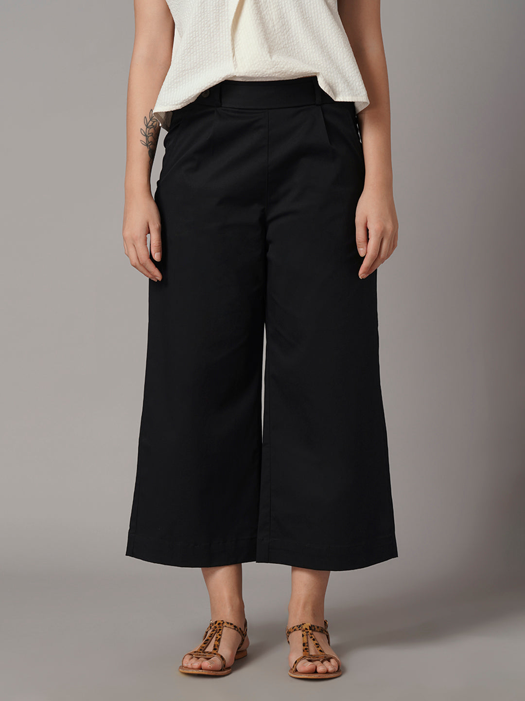 Women's Cotton Lycra Regular Fit Culotte Black