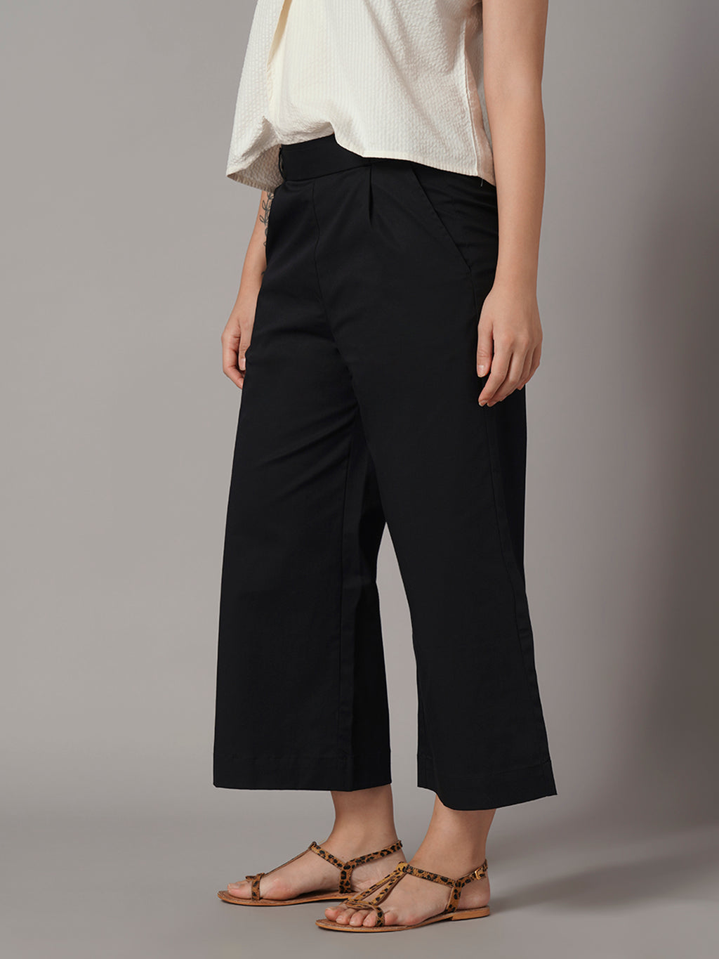 Women's Cotton Lycra Regular Fit Culotte Black