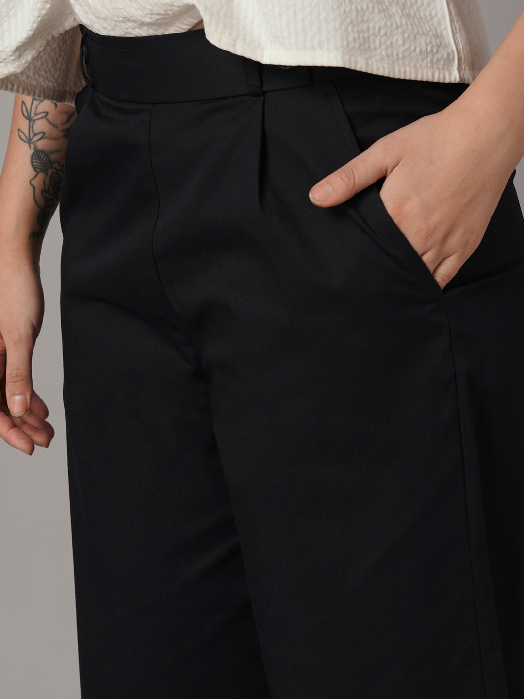 Women's Cotton Lycra Regular Fit Culotte Black