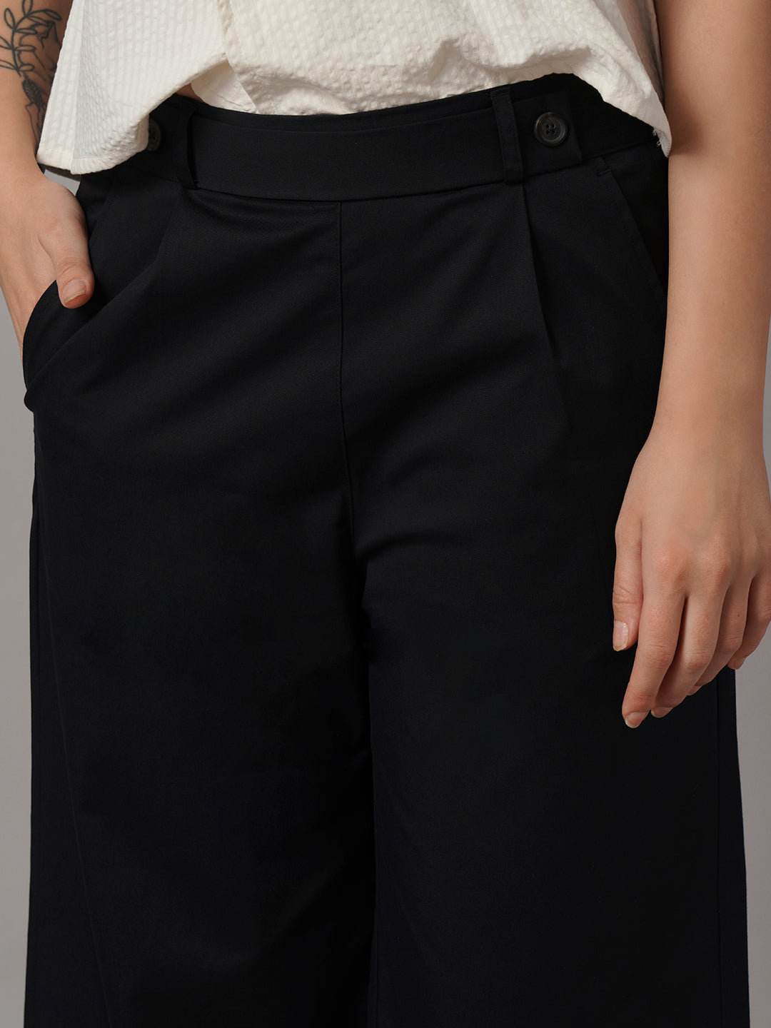 Women's Cotton Lycra Regular Fit Culotte Black
