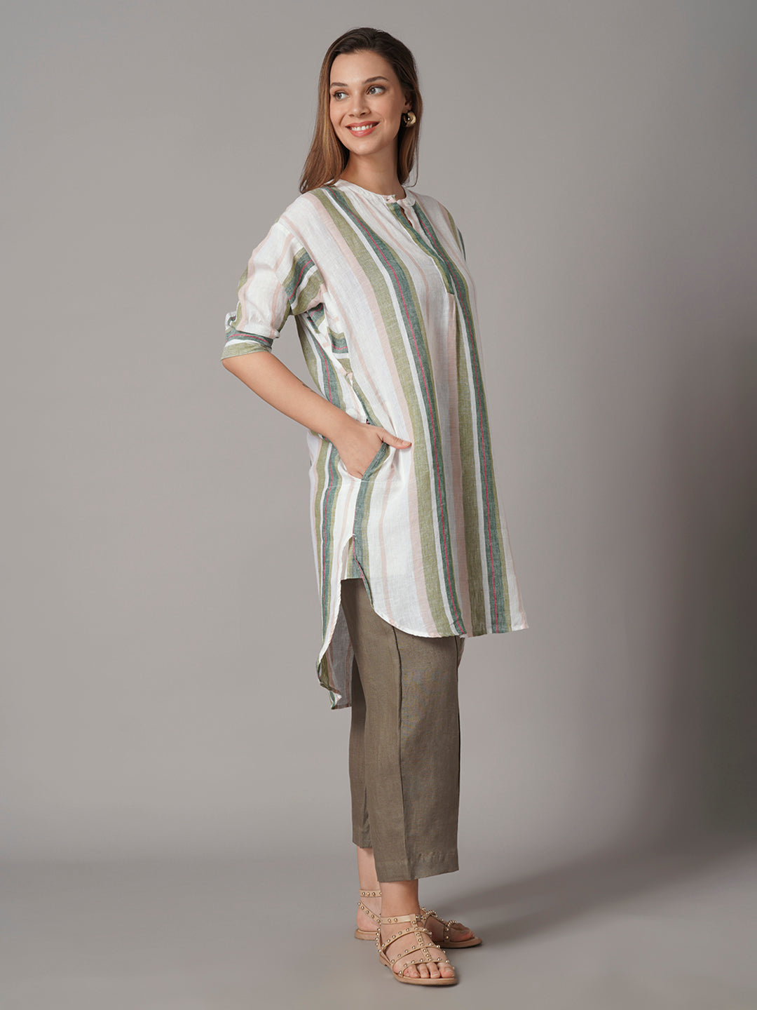 Women's 100% Linen Boxy Fit Blouse Multi