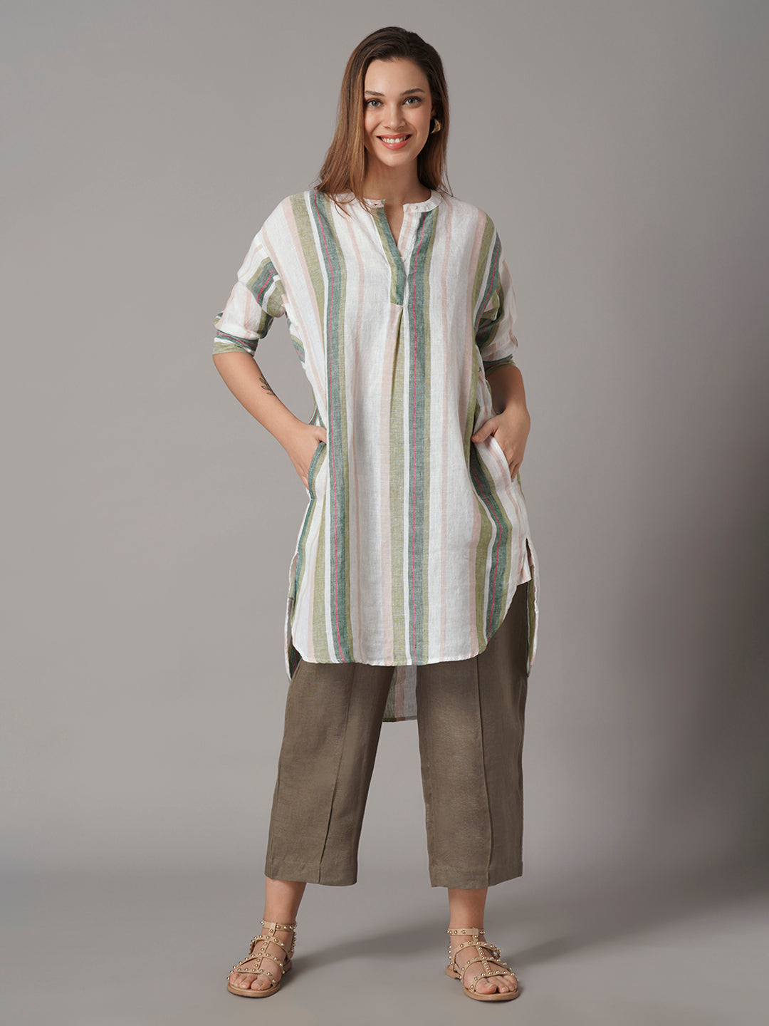 Women's 100% Linen Boxy Fit Blouse Multi