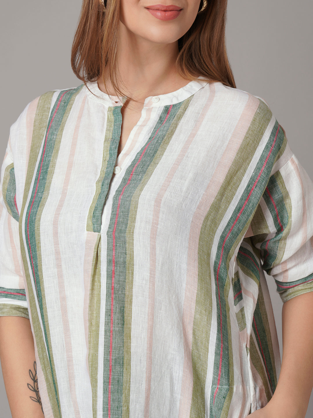 Women's 100% Linen Boxy Fit Blouse Multi
