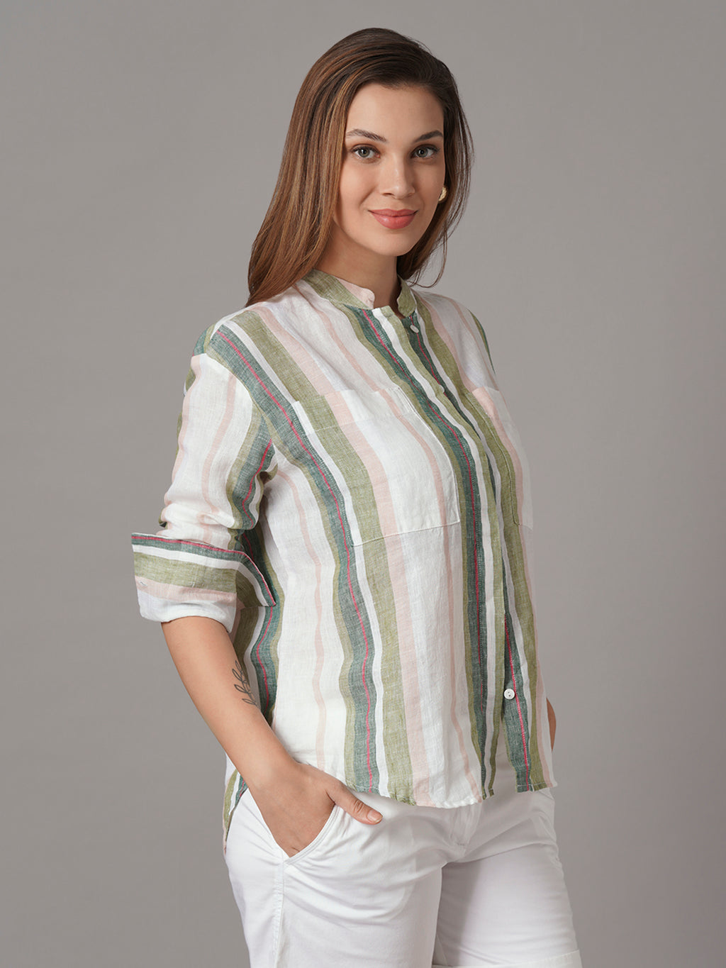 Women's 100% Linen Boxy Fit Blouse Multi