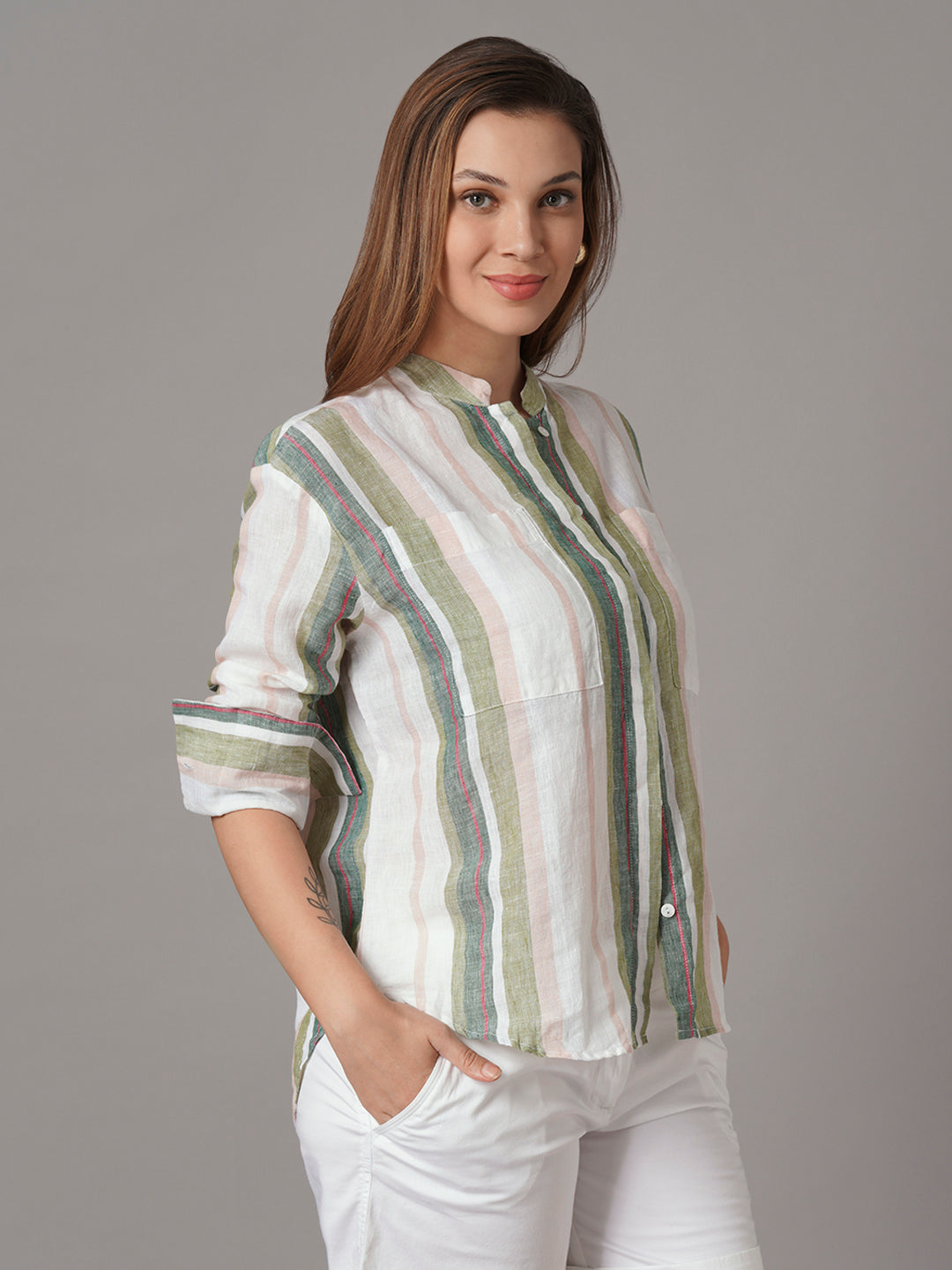 Women's 100% Linen Boxy Fit Blouse Multi