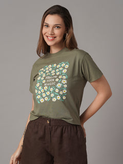 Women's Dk Olive 100% Organic Cotton Regular Fit Tshirt