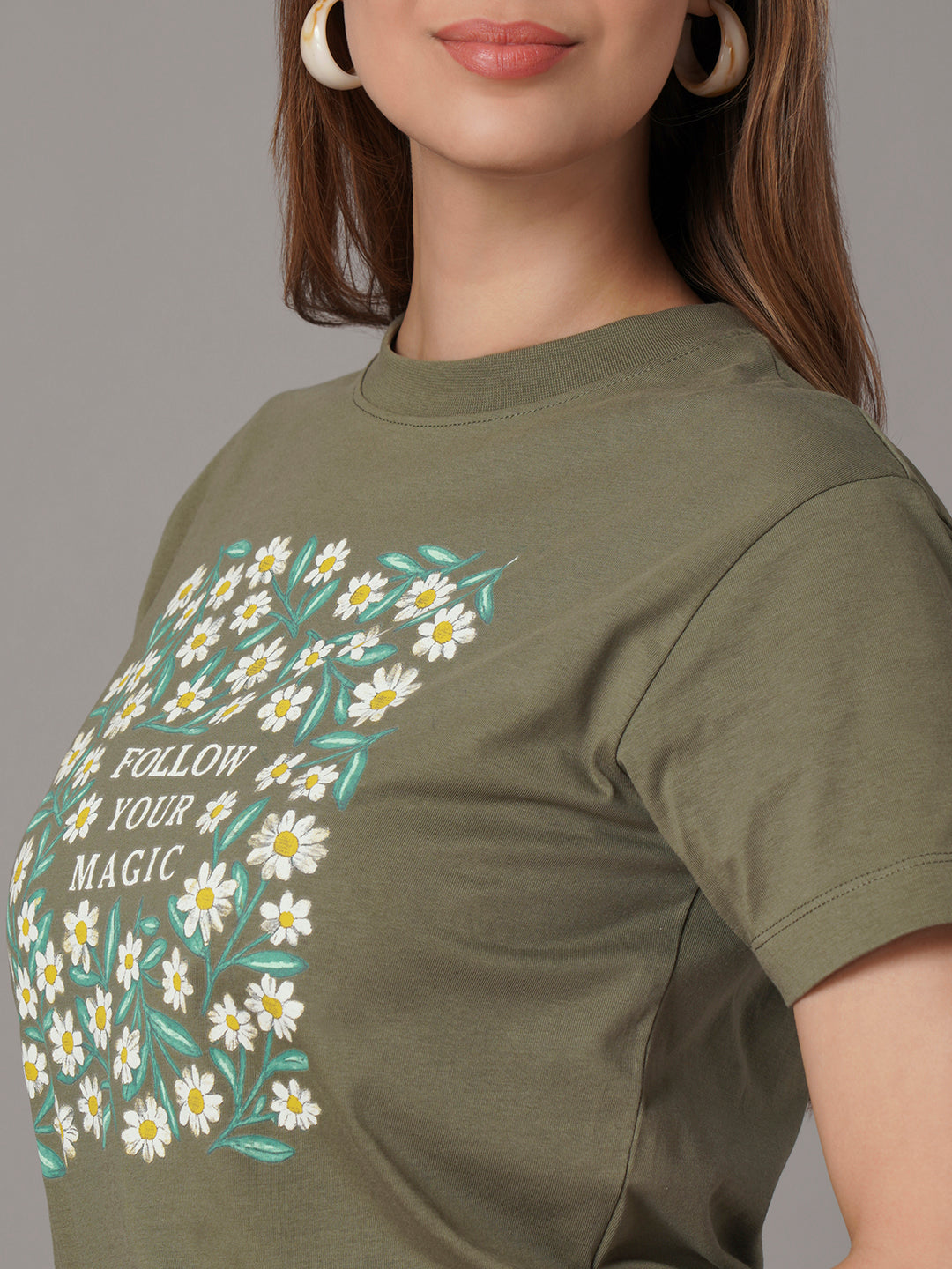 Women's Dk Olive 100% Organic Cotton Regular Fit Tshirt