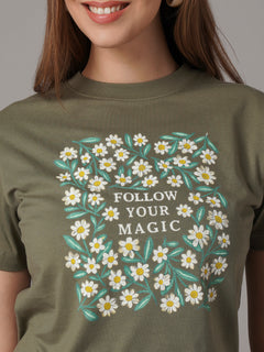 Women's Dk Olive 100% Organic Cotton Regular Fit Tshirt