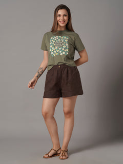 Women's Dk Olive 100% Organic Cotton Regular Fit Tshirt