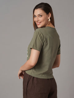 Women's Dk Olive 100% Organic Cotton Regular Fit Tshirt