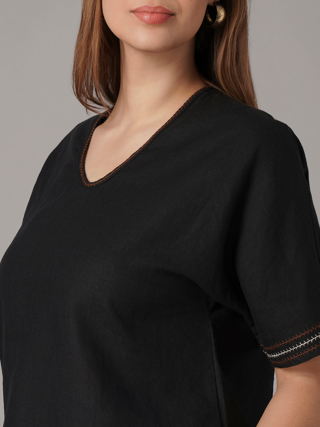 Women's Black 100% Linen Boxy Fit Blouse