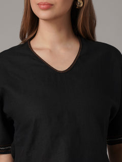Women's Black 100% Linen Boxy Fit Blouse
