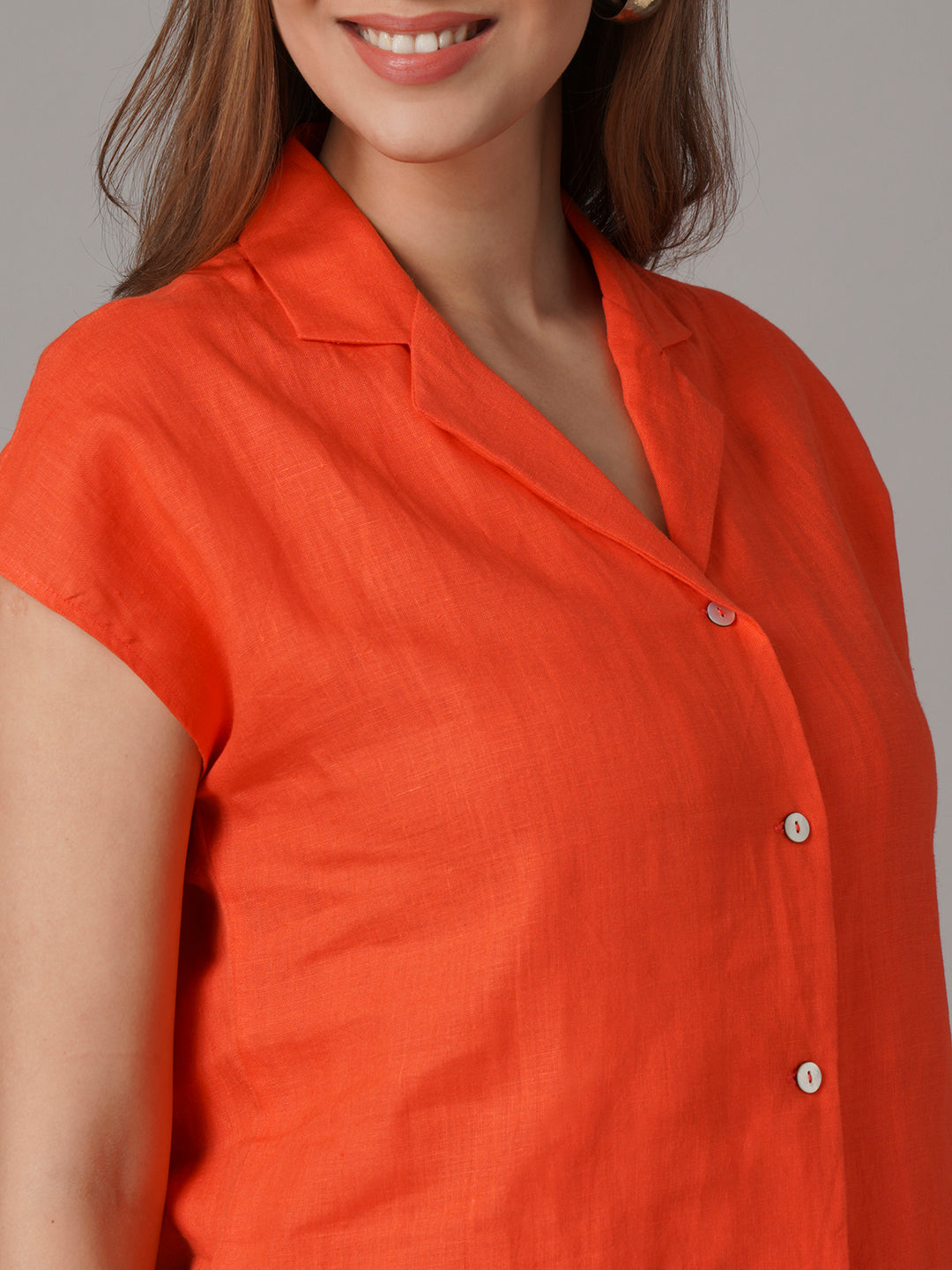 Women's 100% Linen Regular Fit Blouse Coral