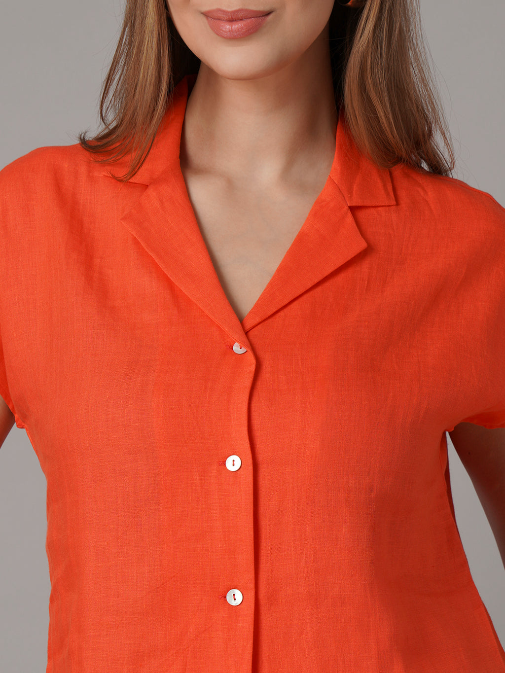 Women's 100% Linen Regular Fit Blouse Coral