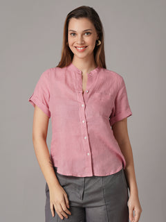 Women's 100% Linen Regular Fit Blouse Pink