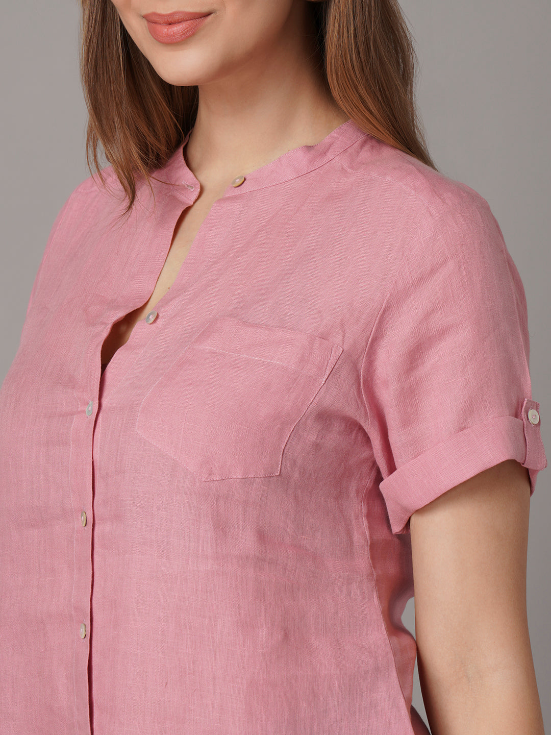 Women's 100% Linen Regular Fit Blouse Pink