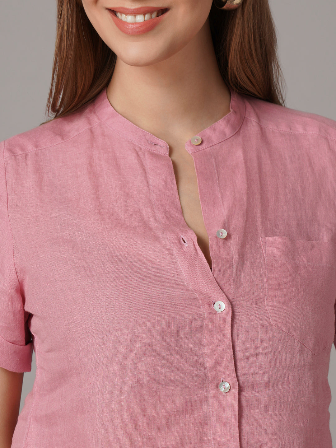 Women's 100% Linen Regular Fit Blouse Pink