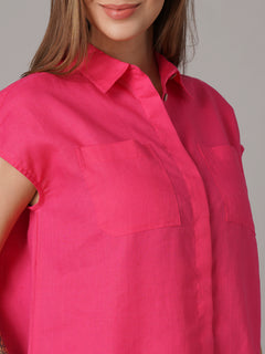 Women's 100% Linen Relax Fit Blouse Pink