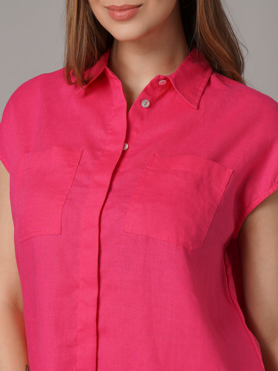 Women's 100% Linen Relax Fit Blouse Pink