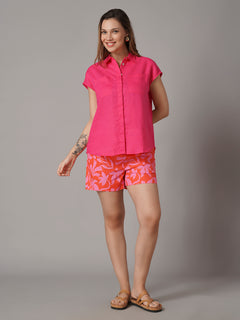 Women's 100% Linen Relax Fit Blouse Pink