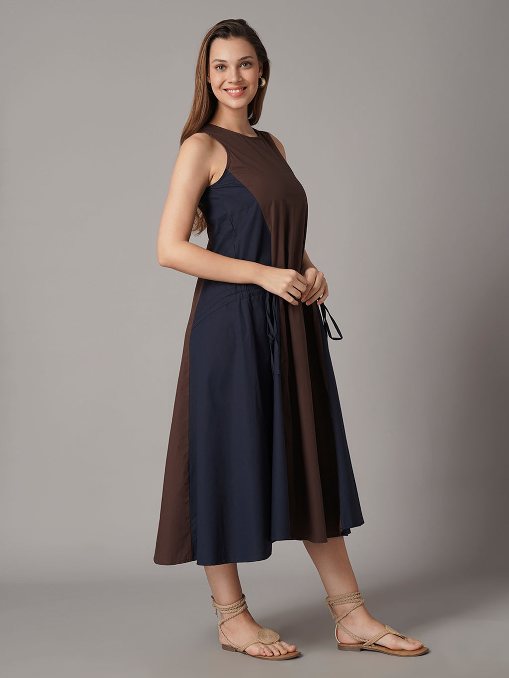 Women's Brown Cotton Lycra Regular Fit Dress