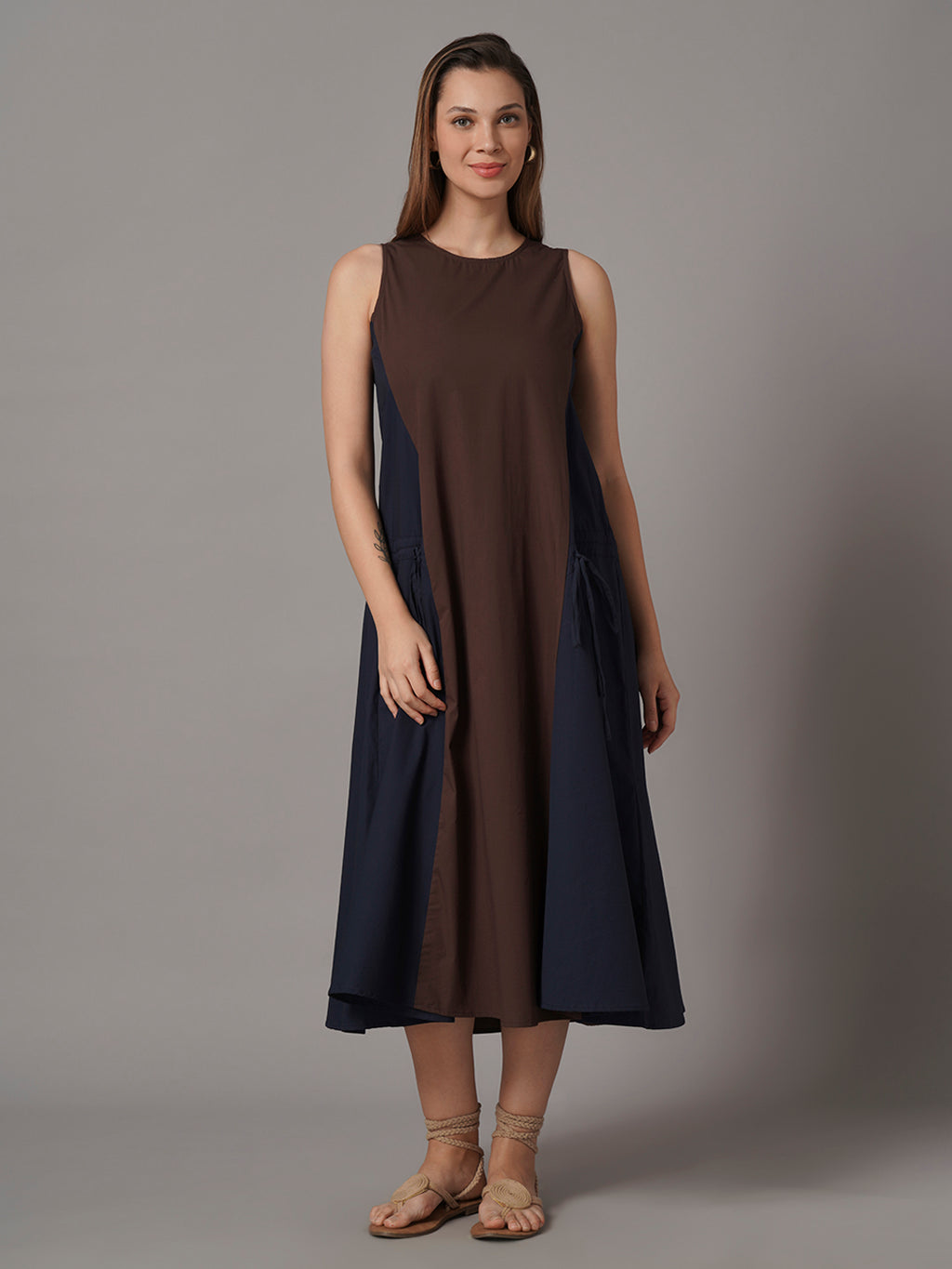 Women's Brown Cotton Lycra Regular Fit Dress